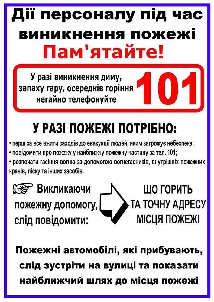 Інструкція пожежна (дії персоналу при пожежі) 000015732 фото