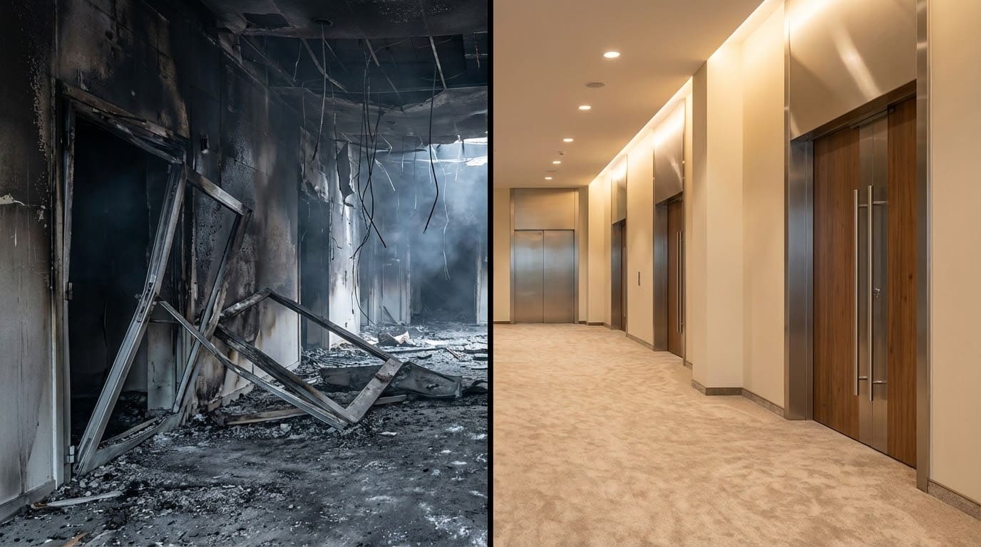 Порівняння наслідків пожежі у незахищеному приміщенні та безпеки сучасного офісного холу