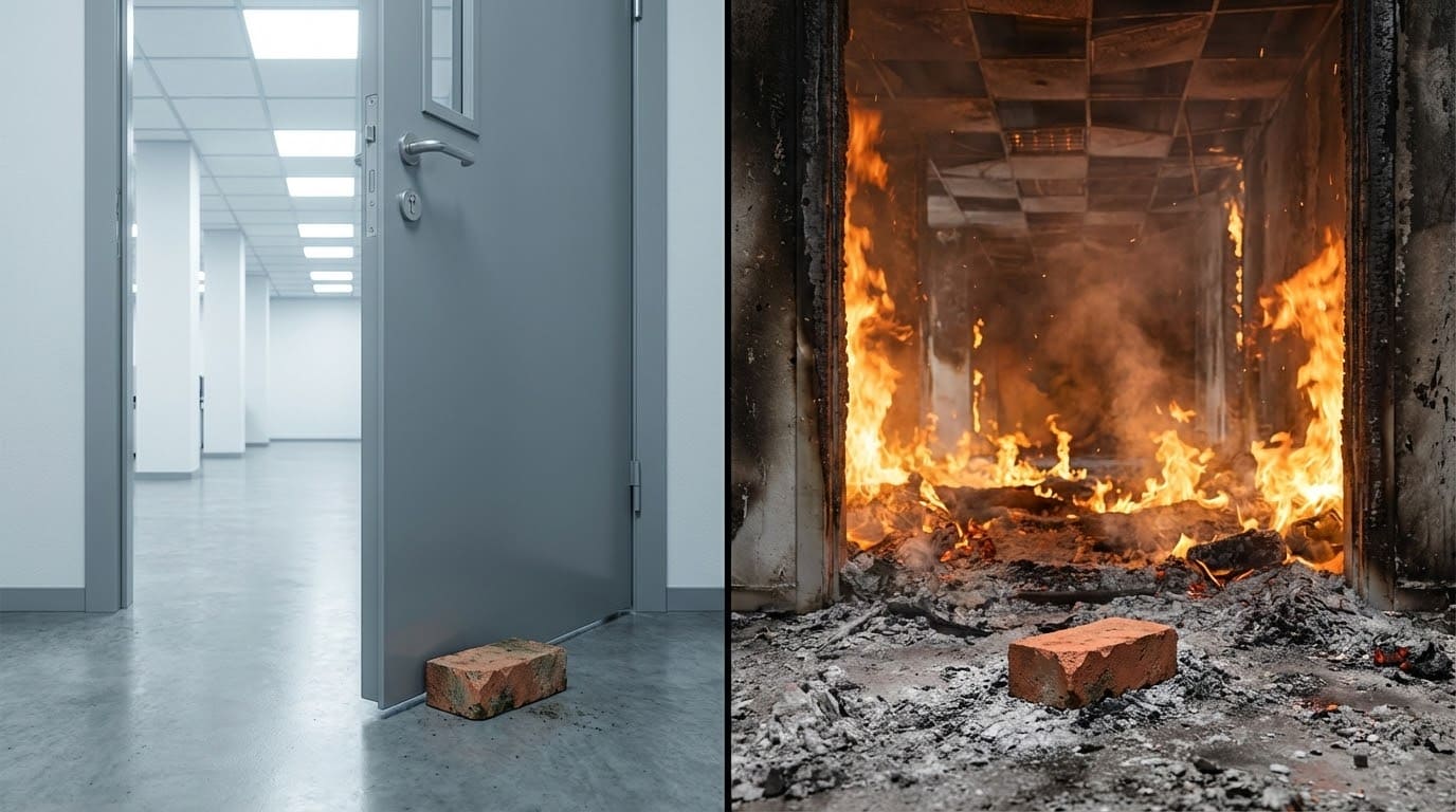 Порушення пожежної безпеки: блокування дверей цеглиною та наслідки під час пожежі