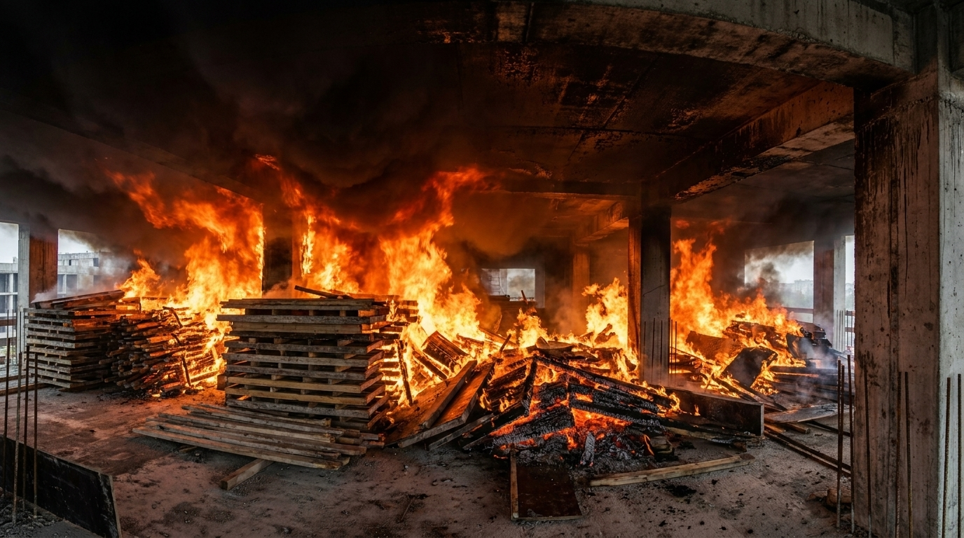 Складування горючих матеріалів та газових балонів на будівництві до монтажу пожежного водопроводу