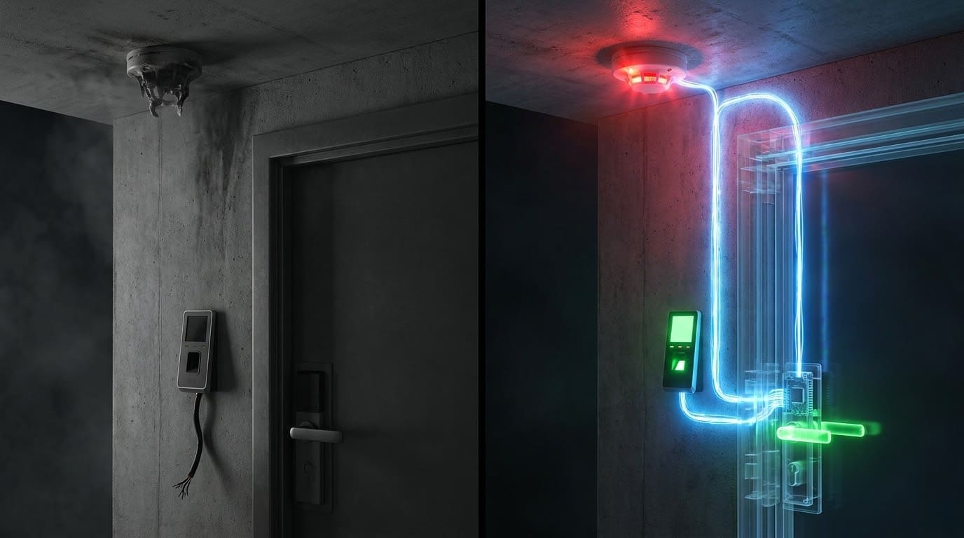 Схема інтеграції біометричного замка з приладом приймально-контрольним пожежним за нормами 2026 року