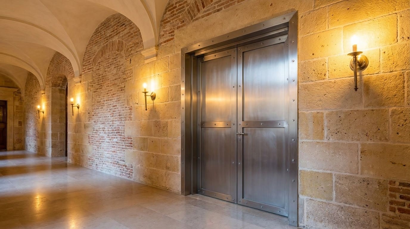 Металеві протипожежні двері, естетично інтегровані в старовинний інтер'єр будівлі