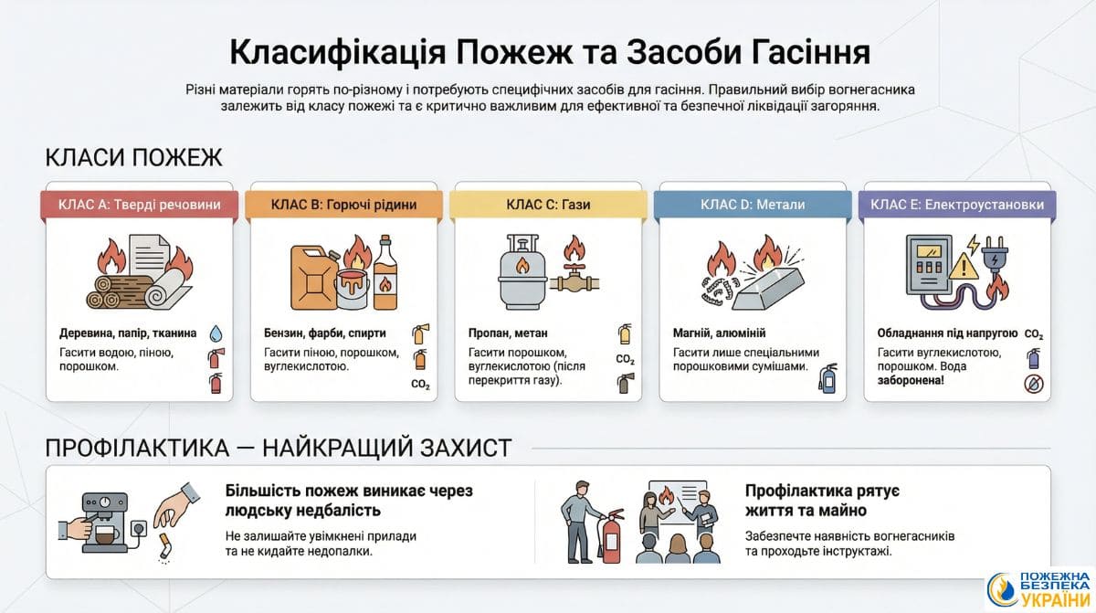 Класифікація пожеж та засоби гасіння