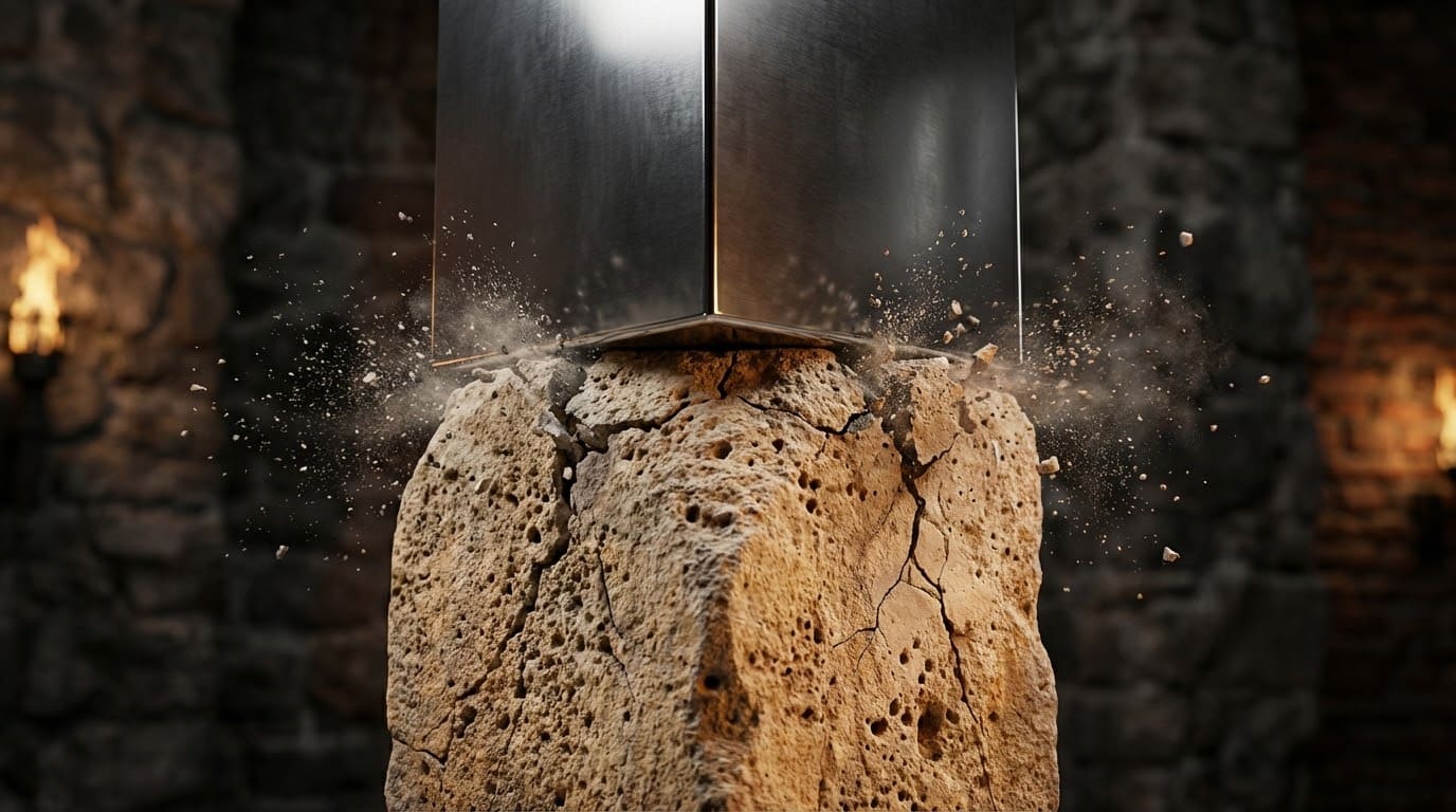 Ілюстрація надмірного тиску металевої конструкції на крихку цегляну кладку