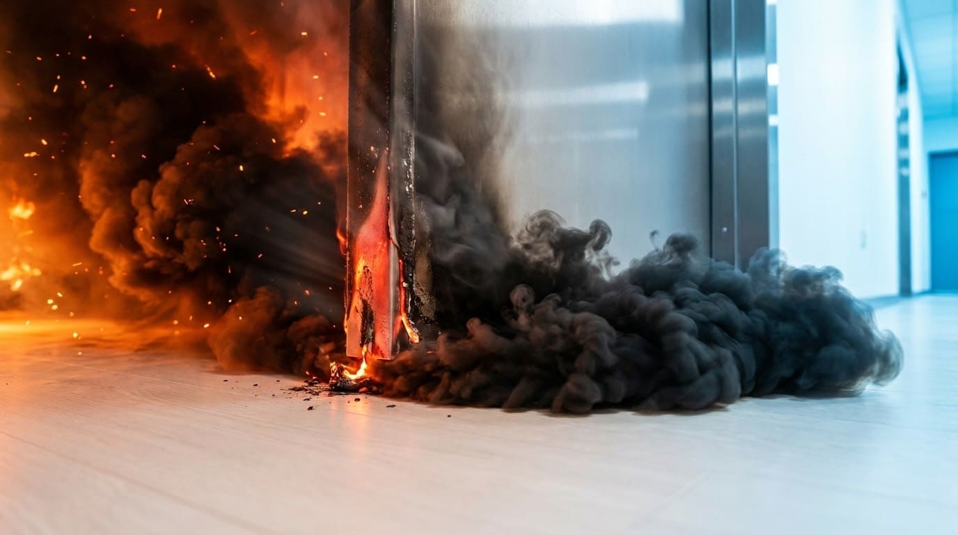 Дим та полум'я проникають через щілини неякісно встановлених протипожежних дверей