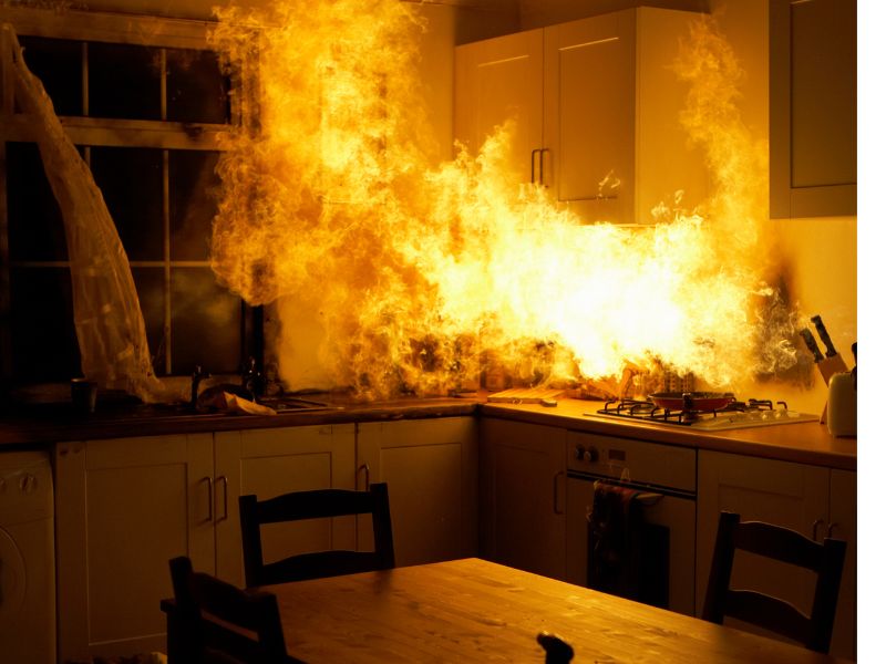 Ніч, на кухні сучасній в домі все виповнено в білих кольорах і оповито вогнем