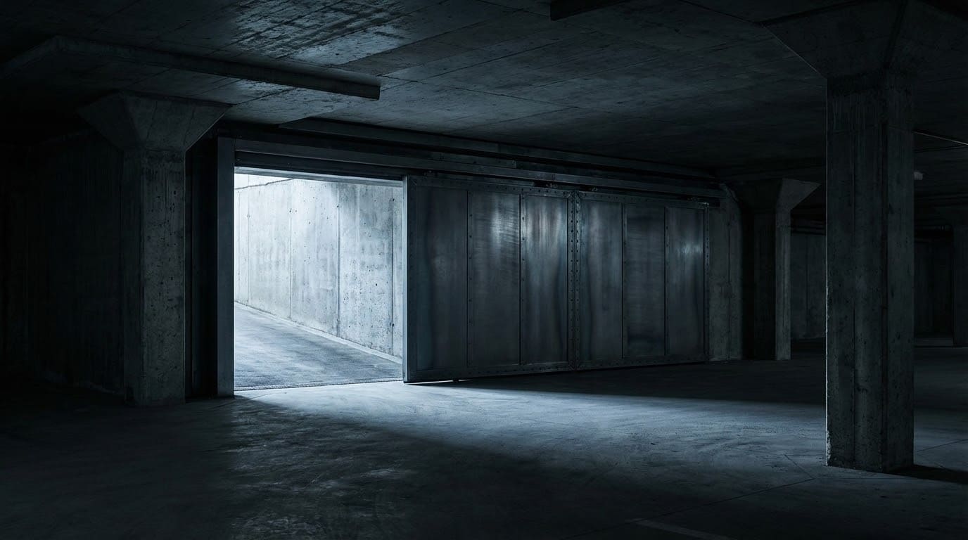 Відсувні протипожежні ворота EI 60 у підземному паркінгу для відсікання вогню