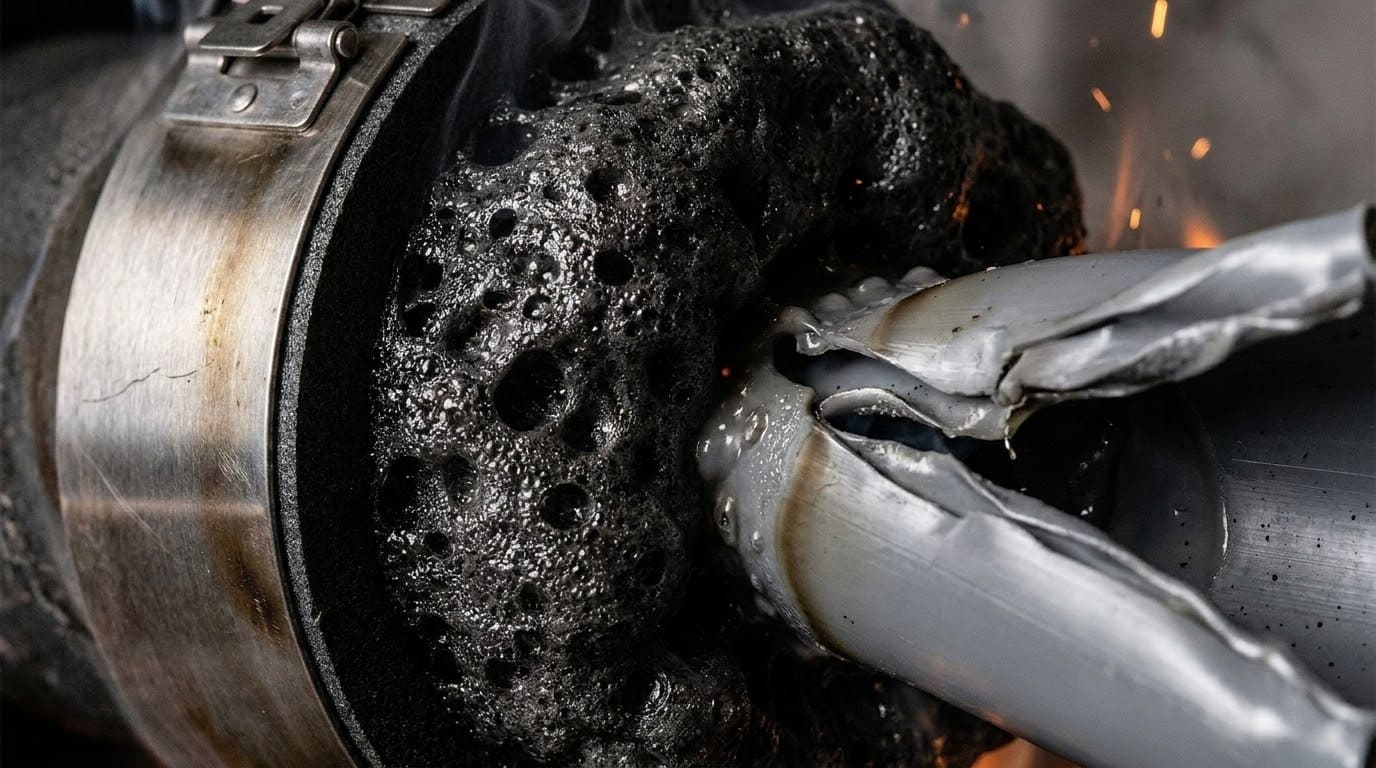 Процес розширення інтумесцентного вкладиша протипожежної муфти та утворення пінококсу"