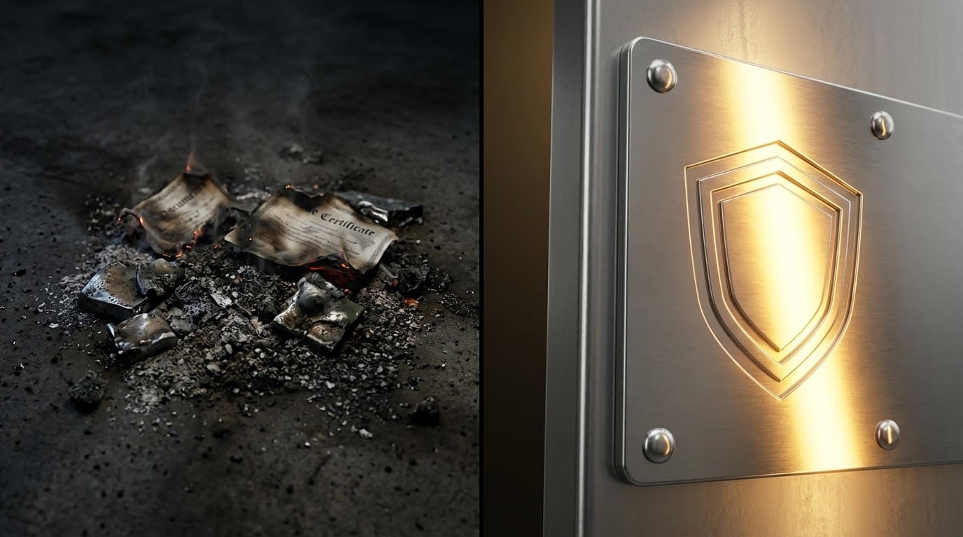 Символ надійного захисту документів та сертифікації протипожежного обладнання
