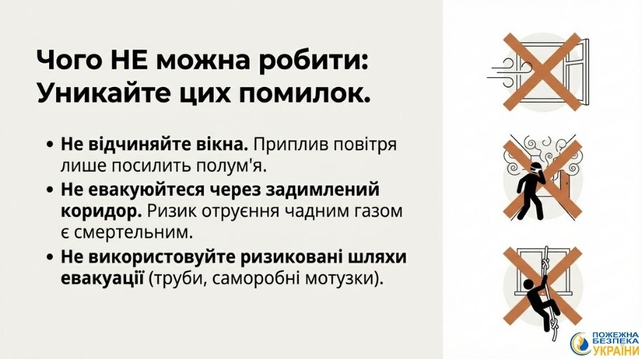 Що не потрібно робити при пожежі