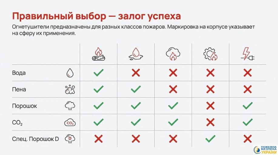 Таблица выбора огнетушителя