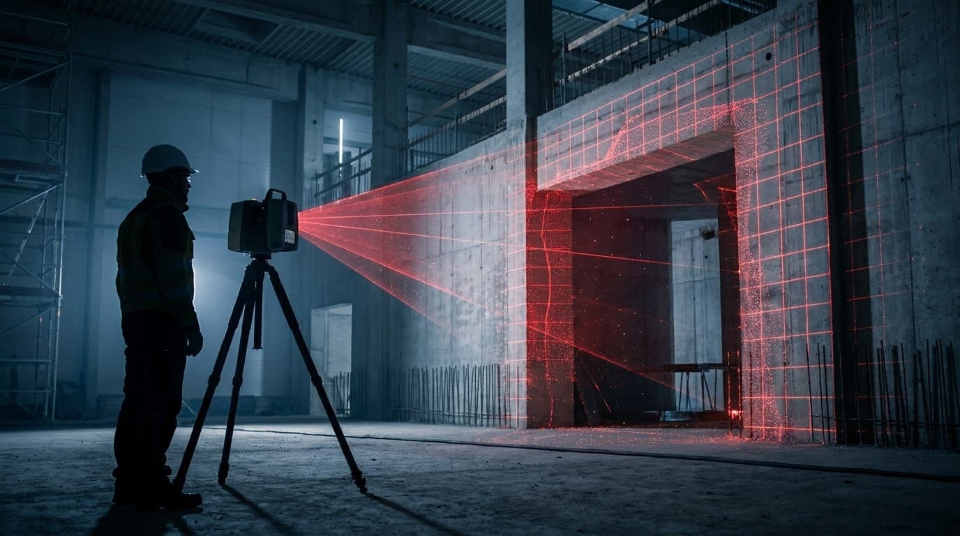 Інженер проводить лазерне 3D-сканування отвору для точного монтажу протипожежних воріт