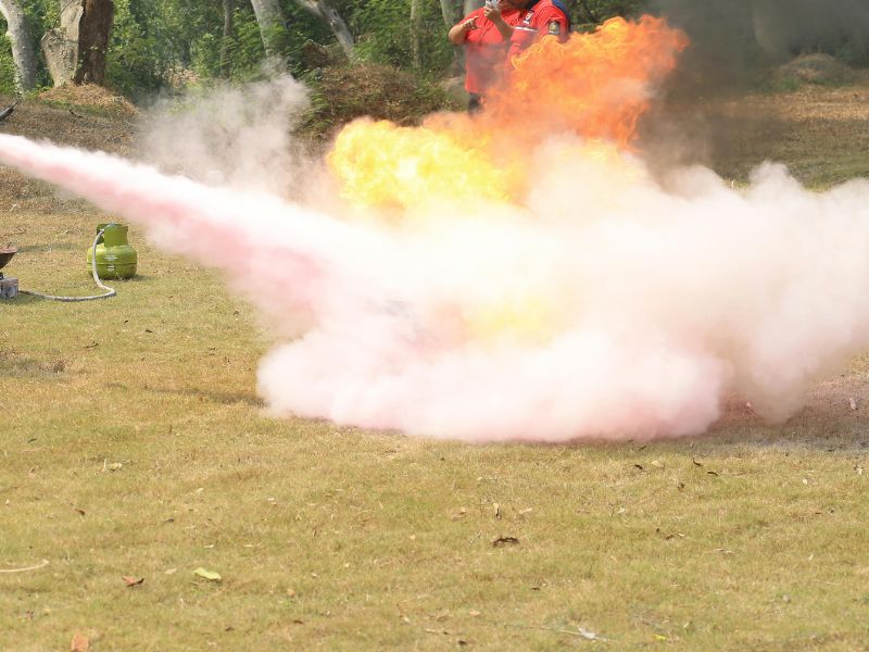 На фоні лісу струя гасячого порошку 