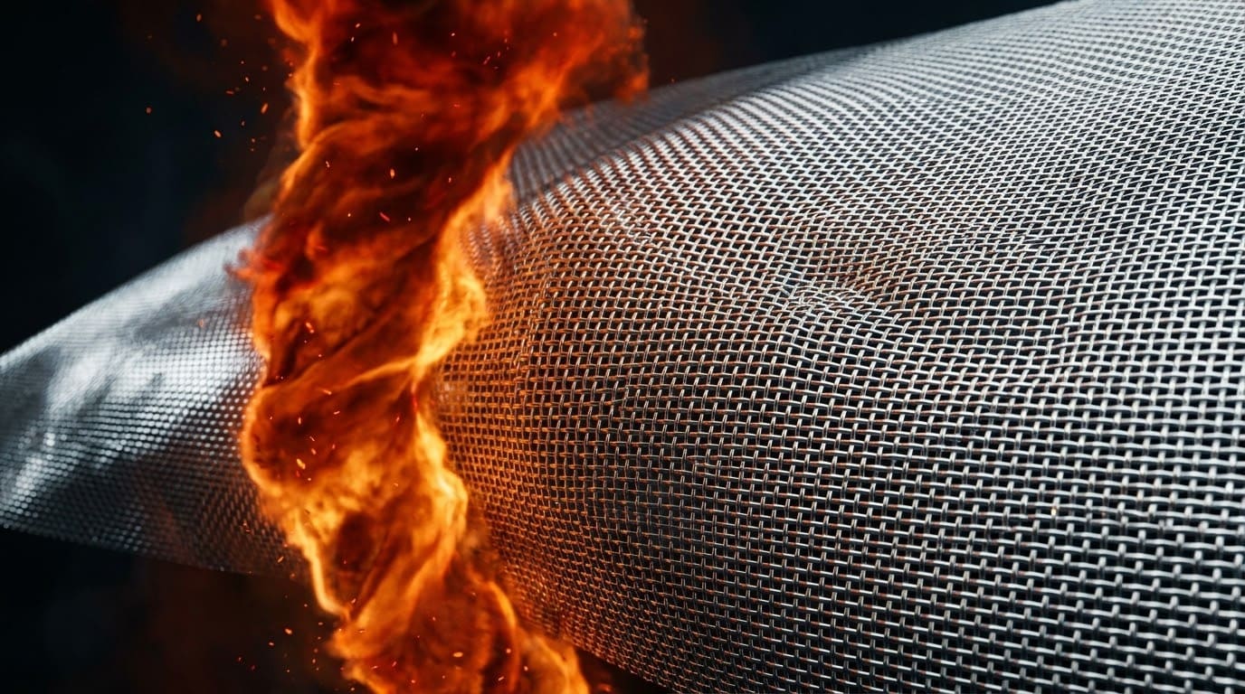 Вогнестійка сітка з нержавіючої сталі в полотні протипожежної штори, що витримує екстремальні температури