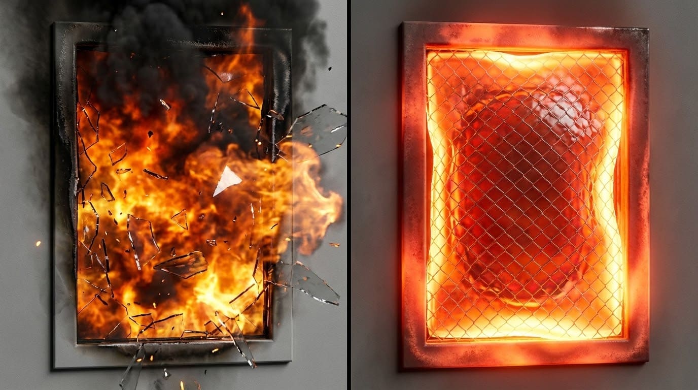 Випробування вогнестійкості засклення протипожежних дверей: руйнування звичайного скла