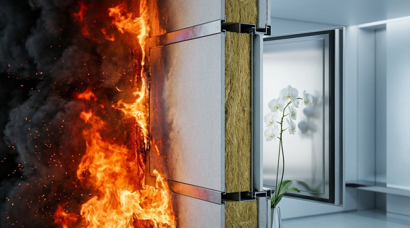 Технічний розріз вогнестійкого люка з базальтовим наповненням та сталевим каркасом