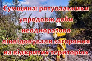 Сумщина: рятувальники упродовж доби неодноразово ліквідовували загоряння на відкритих територіях