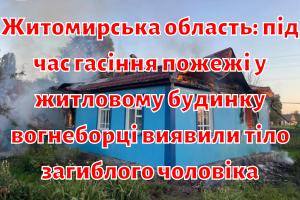 Житомирська область: під час гасіння пожежі у житловому будинку вогнеборці виявили тіло загиблого чоловіка