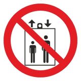 Знак Забороняється користуватися ліфтом для підйому/спуску людей d-150 с-к плівка фото 1