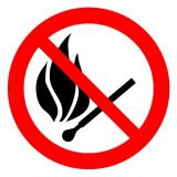 Знак Забороняється користуватися відкритим вогнем d-150 с-к плiвка фото 1